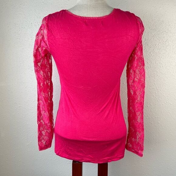 IN Diffusion Pink Lace Long Sleeve Tip Size S EUC - Picture 5 of 7